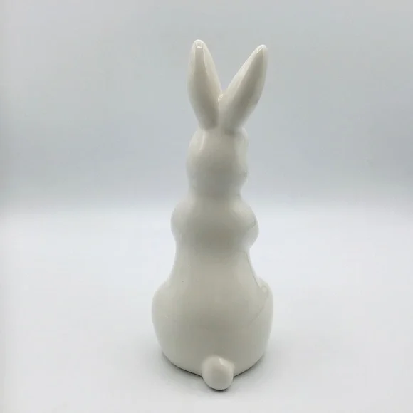 CERAMIC White Bunny Rabbit 8” Easter Spring Figure Farmhouse Decor Mantle Table - Picture 5 of 9